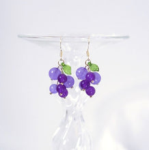 Load image into Gallery viewer, S925 Silver Lavender Jade Green Agate Amethyst 5-6mm Grape Leaf Dangle Earrings
