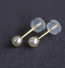 Load image into Gallery viewer, 18K Gold Plated/925 Sterling Silver 3-3.5mm Mini AAA Button Pearls Stud Sleeper Earring 14mm Short Post
