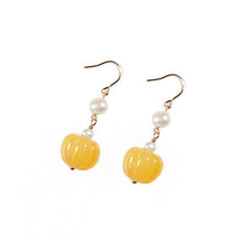 Load image into Gallery viewer, 18K Gold Plated Pumpkin Jade Dangle Drop Earrings
