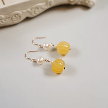 Load image into Gallery viewer, 18K Gold Plated Pumpkin Jade Dangle Drop Earrings
