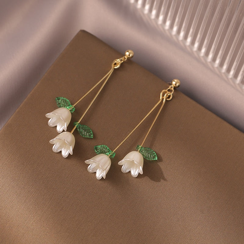 18K Gold Plated Bell Flower Earrings Stud 6cm