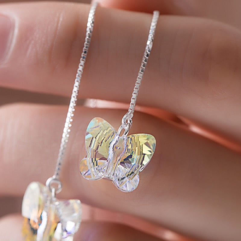 S925 AAA Crystal Glaze Butterfly 13mm Threader Earrings 13cm