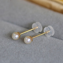 Load image into Gallery viewer, 18K Gold Plated/925 Sterling Silver 3-3.5mm Mini AAA Button Pearls Stud Sleeper Earring 14mm Short Post
