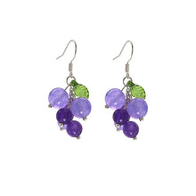 Load image into Gallery viewer, S925 Silver Lavender Jade Green Agate Amethyst 5-6mm Grape Leaf Dangle Earrings
