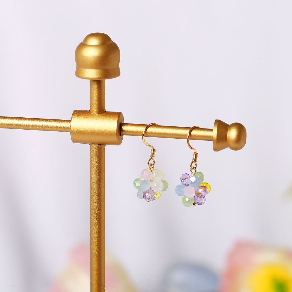 18K Gold Plated S925 3mm Colorful Crystal Beads Wire Wrapping Earrings Dangle