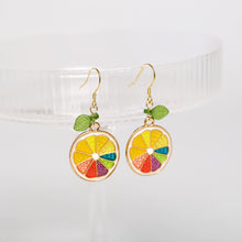 Load image into Gallery viewer, 18K Gold Plated Dangle Lemon Fruit Enamel Charm Earrings
