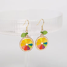 Load image into Gallery viewer, 18K Gold Plated Dangle Lemon Fruit Enamel Charm Earrings
