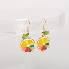 Load image into Gallery viewer, 18K Gold Plated Dangle Lemon Fruit Enamel Charm Earrings
