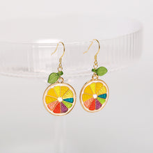 Load image into Gallery viewer, 18K Gold Plated Dangle Lemon Fruit Enamel Charm Earrings
