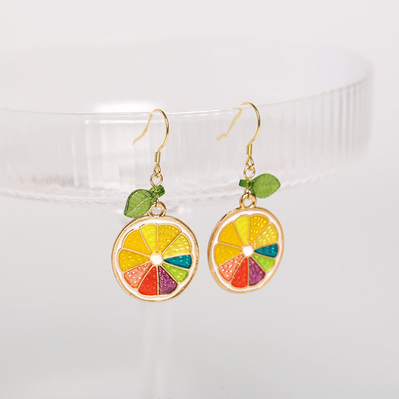 18K Gold Plated Dangle Lemon Fruit Enamel Charm Earrings