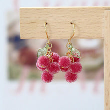 Load image into Gallery viewer, 18K Gold Plated 5mm Pink Chinese Bayberry Dangle Hook Earrings
