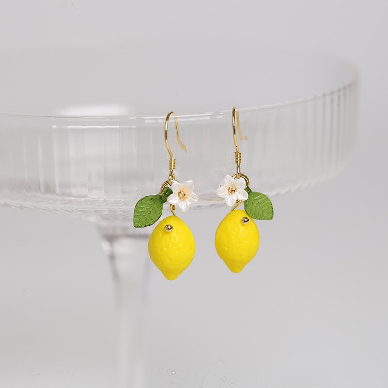 18K Gold Plated S925 Opaque Lemon Rainbow Flower Earrings