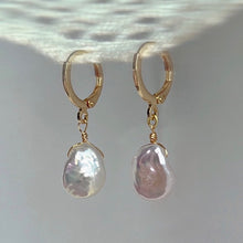 Load image into Gallery viewer, 18K gold plated wire wrapped keshi pearls earrings, perfect for adding a touch of natural beauty and sophistication to any outfit.
