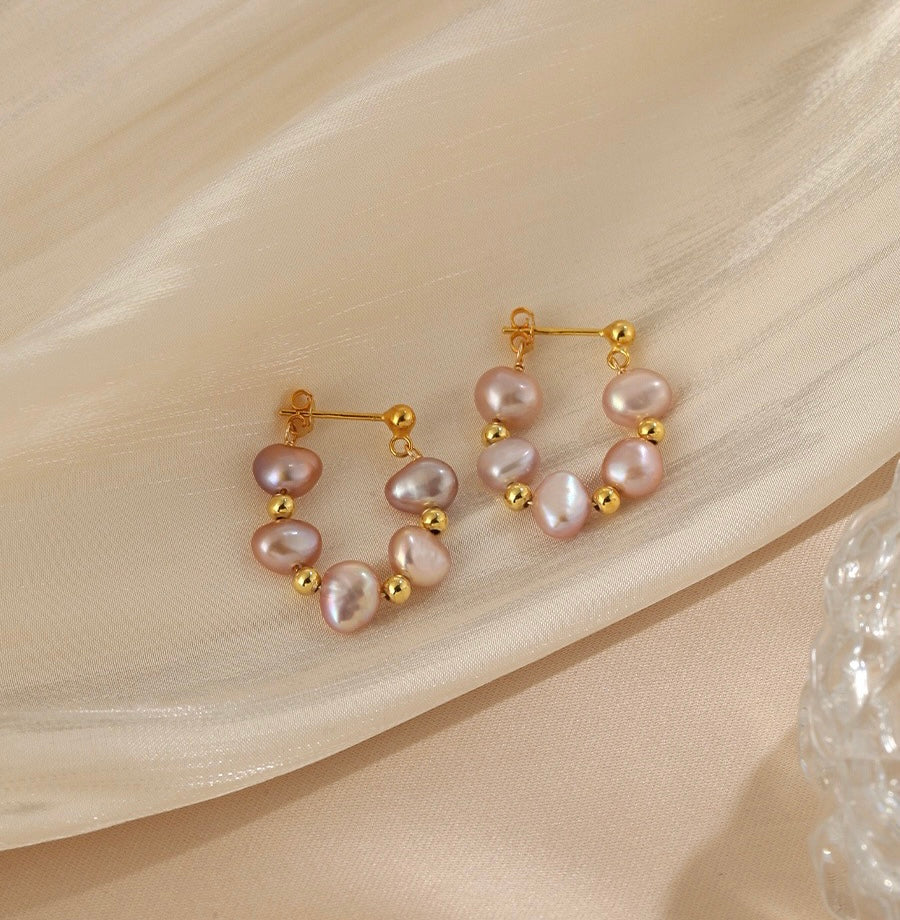 18K Gold Plated 4mm Purple Pearls Baroque Earrings