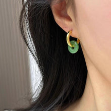 Load image into Gallery viewer, 18K Gold Plated Surgical Steel 15mm Huggie Hoop 12mm Glaze Donut Jade Earrings
