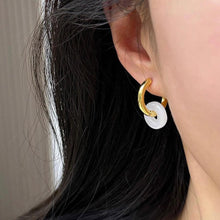 Load image into Gallery viewer, 18K Gold Plated Surgical Steel 15mm Huggie Hoop 12mm Glaze Donut Jade Earrings
