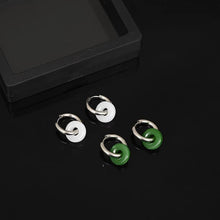 Load image into Gallery viewer, Surgical Steel 15mm Huggie Hoop 12mm Glaze Donut Jade Earrings
