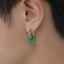 Load image into Gallery viewer, Surgical Steel 15mm Huggie Hoop 12mm Glaze Donut Jade Earrings
