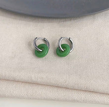 Load image into Gallery viewer, Surgical Steel 15mm Huggie Hoop 12mm Glaze Donut Jade Earrings
