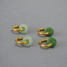 Load image into Gallery viewer, 18K Gold Plated Surgical Steel 15mm Huggie Hoop 12mm Glaze Donut Jade Earrings
