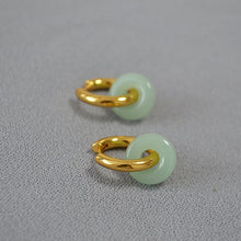 Load image into Gallery viewer, 18K Gold Plated Surgical Steel 15mm Huggie Hoop 12mm Glaze Donut Jade Earrings
