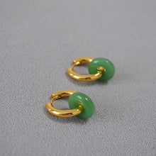 Load image into Gallery viewer, 18K Gold Plated Surgical Steel 15mm Huggie Hoop 12mm Glaze Donut Jade Earrings
