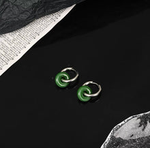 Load image into Gallery viewer, Surgical Steel 15mm Huggie Hoop 12mm Glaze Donut Jade Earrings
