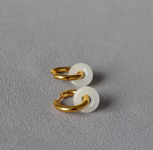 Load image into Gallery viewer, 18K Gold Plated Surgical Steel 15mm Huggie Hoop 12mm Glaze Donut Jade Earrings
