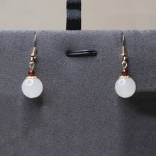 Load image into Gallery viewer, Gold Filigree Flower 8mm White Jade 3mm Garnet Beads Earrings
