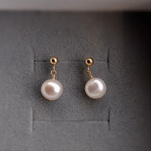 将图片加载到图库查看器，White/Peach/Purple Korean Style 18K Gold Plated 8-8.5mm Freshwater AAA Off Round Pearls Stud Earrings
