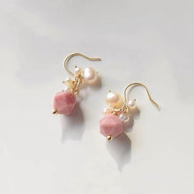 Load image into Gallery viewer, Natural Rose Quartz/Aquamarine/Amethyst Pearls Earrings 18k Gold Plated Dangle
