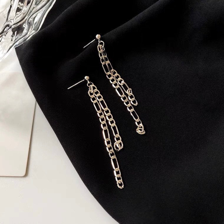 스테인레스 스틸 더블 피가로 체인 스터드 한국 패션 귀걸이 4.5cm