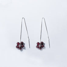 Load image into Gallery viewer, Platinum Plated S925 Brazil 3mm Tiny Garnet Earrings 11cm
