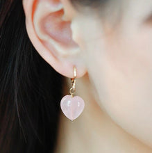 Load image into Gallery viewer, 18K Gold Plated 10/12mm Rose Quartz Heart Earrings
