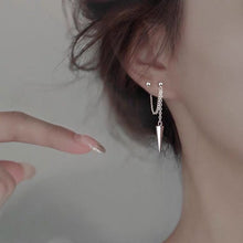 Load image into Gallery viewer, Pair of hypoallergenic surgical steel double piercing earrings, featuring 2cm seamless spike designs, with a total length of 5-5.5cm, inspired by K-pop and BTS style.
