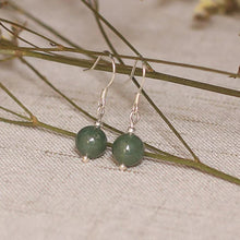 Load image into Gallery viewer, S925 dangle earrings with natural Burmese green jade jadeite 8mm Grade A round beads, elegant and stylish.
