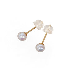 Load image into Gallery viewer, A pair of 14K solid gold earrings featuring lustrous AAA-grade button freshwater pearls, known for their exceptional quality and shine.
