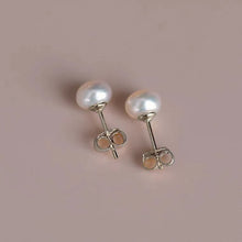 Load image into Gallery viewer, Freshwater button pearl stud earrings in 3mm, 5mm, and 8mm sizes.
