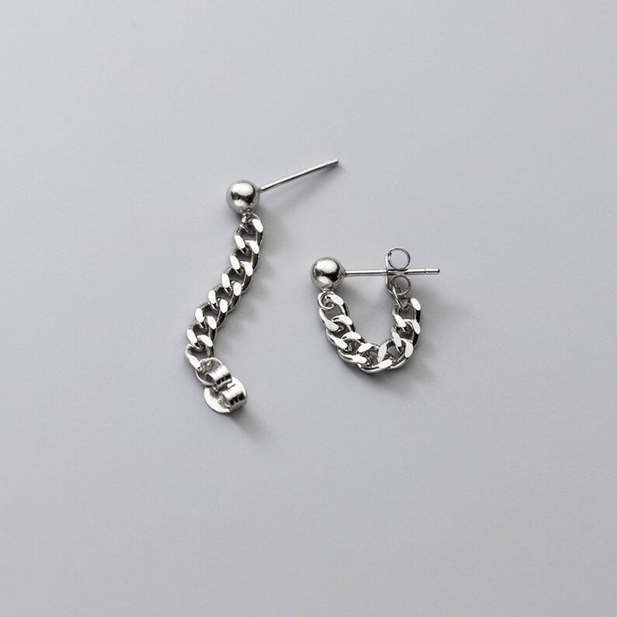 Mini punk solid 3.8mm stainless steel chunky Cuban chain earrings, 2cm in size, perfect for adding an edgy urban flair to any outfit. Unisex design.