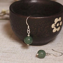 Load image into Gallery viewer, S925 dangle earrings with natural Burmese green jade jadeite 8mm Grade A round beads, elegant and stylish.
