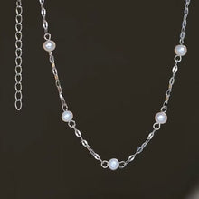 Load image into Gallery viewer, Stainless steel sparkle chain necklace with 3-4mm freshwater pearls, adjustable 16-18 inches with spring ring clasp, hypoallergenic and elegant.
