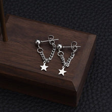 Load image into Gallery viewer, Solid stainless steel earrings with a 10mm star charm and a 3cm short curb chain.
