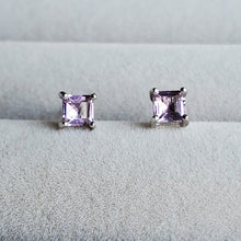 Load image into Gallery viewer, S925 Sterling Silver 4mm Amethyst Princess Cut Earrings Studs
