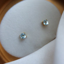 Load image into Gallery viewer, 18K Gold Plated S925 Light Blue Topaz 5mm Round Cut Earrings
