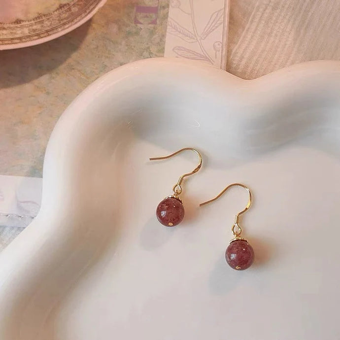 Gold plated S925 AAA red strawberry quartz dangle earrings