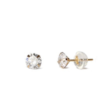 Load image into Gallery viewer, A pair of 14K solid gold stud earrings with cubic zirconia stones available in 3mm, 4mm, and 5mm sizes.
