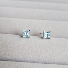 Load image into Gallery viewer, S925 Light Blue Topaz 4x4mm Princess Cut Earrings
