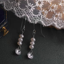 Load image into Gallery viewer, Korean dainty earrings with 4mm pearls and 5-6mm cubic zirconia stones, available in gold or silver, ideal for weddings, hypoallergenic and elegant.
