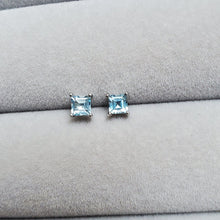 Load image into Gallery viewer, S925 Light Blue Topaz 4x4mm Princess Cut Earrings
