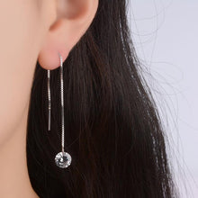 Load image into Gallery viewer, Platinum Plated Silver 925 8mm Cubic Zirconia Threader Earrings 11cm
